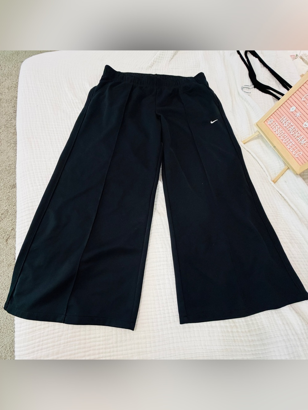 Nike Black Wide-Leg Track Pants with Small Swoosh - Picture 2 of 7